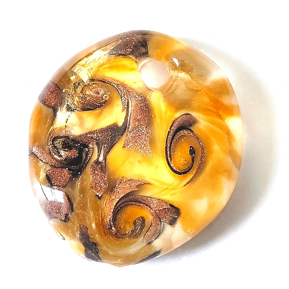 Murano Glass Yellow Gold Brown Oval Pendant - Picture 3 of 5
